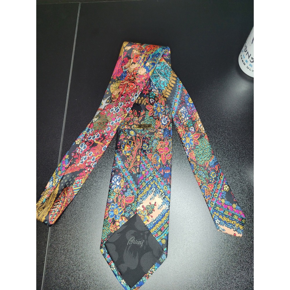 Brioni Men's Necktie Multicolor Floral Mosaic Silk 3.75" x 58" Excellent - Picture 4 of 9